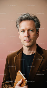 Stylish Professional Man with Notebook in Contemporary Office Setting