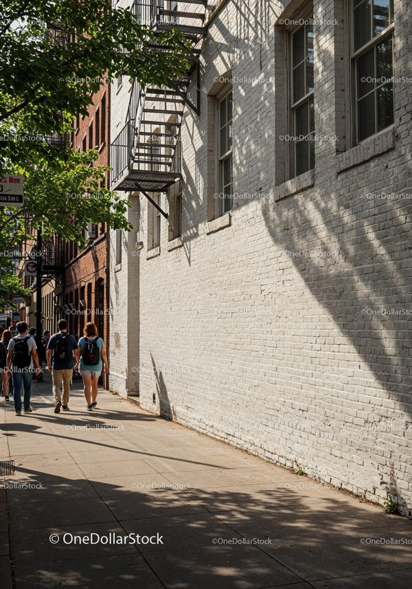 Young People Exploring a City Street with Urban Architecture JPG Mockup Image