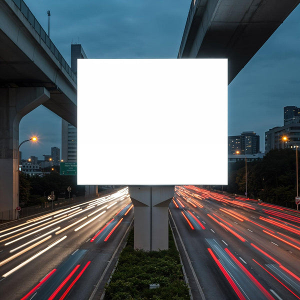 Empty Billboard Above Busy City Highway at Dusk JPG Mockup Image