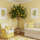 Bright Yellow and Lemon Kids Nursery with Potted Lemon Tree and Cozy Furniture