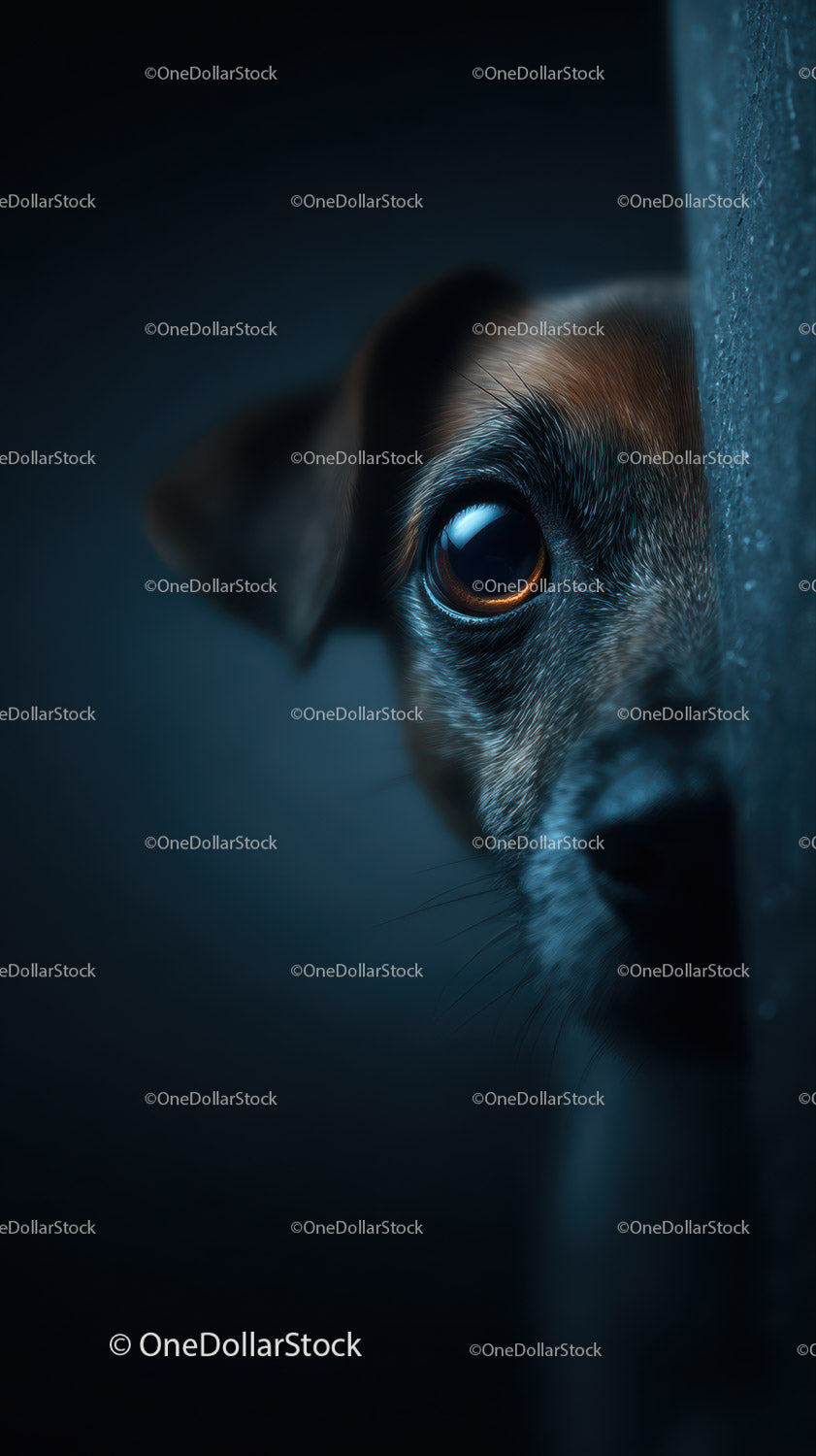 Close-up of a Curious Puppy Peeking from Behind a Wall