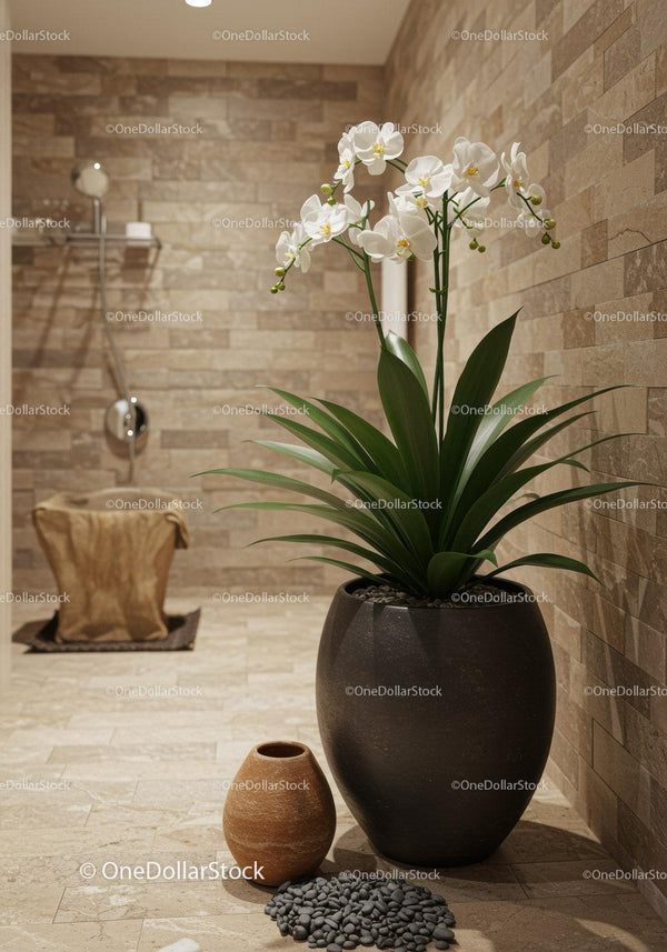 Elegancka Biała Orchidea Doniczkowa w Nowoczesnym Minimalistycznym Wnętrzu
