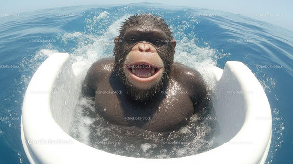 Happy Chimpanzee Swimming in Ocean Water