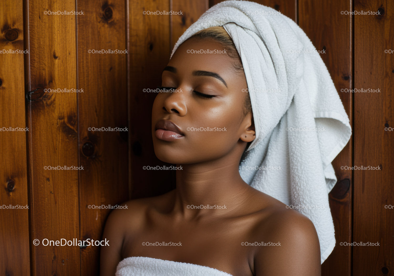 Serene Young Woman Relaxing with Towel Wrap in Spa Setting