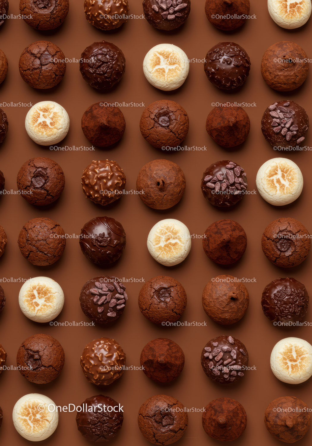 Assorted Gourmet Chocolate Truffles on Brown Background