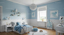 Beautiful children's bedroom with blue walls and playful decor