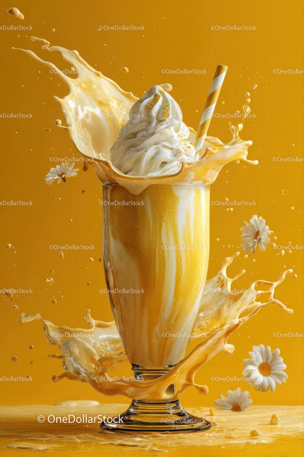 Creamy Milkshake with Whipped Cream and Splash Effect