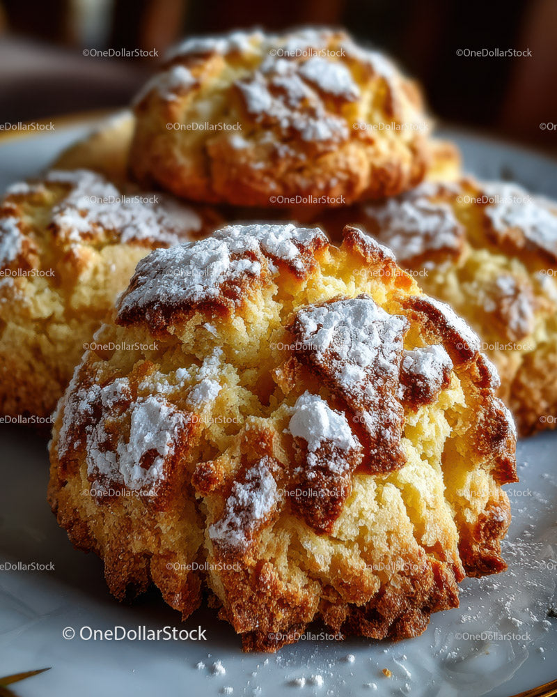 Golden Brown Scones with Powdered Sugar and Crispy Edges