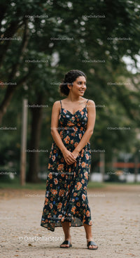 Young woman enjoying a peaceful walk in nature
