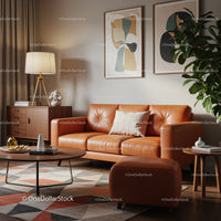 Cozy Living Room with Modern Leather Sofa and Decor