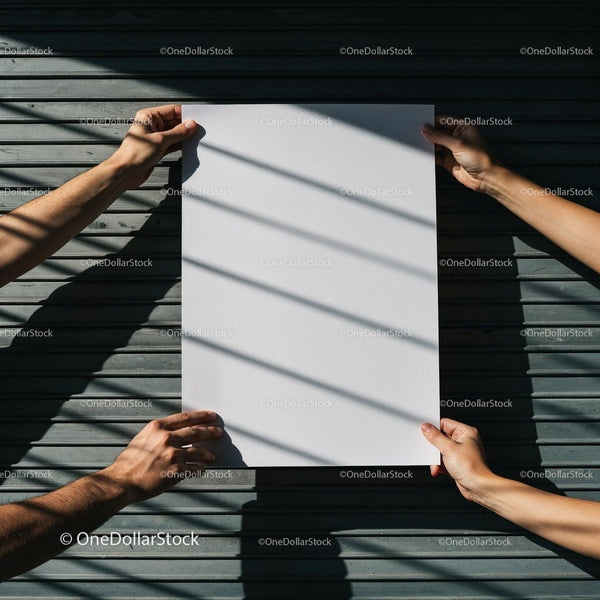 Two People Holding Blank White Paper Outdoors JPG Mockup Image