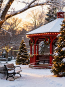 Snowy Park Gazebo Decorated with Christmas Lights