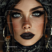 Glamorous Woman with Blue Eyes and Dark Makeup