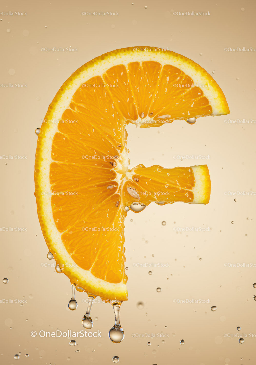 Fresh orange slice with water droplets closeup
