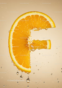 Fresh orange slice with water droplets closeup