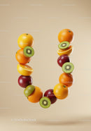 Creative letter U formed by fresh mixed fruits
