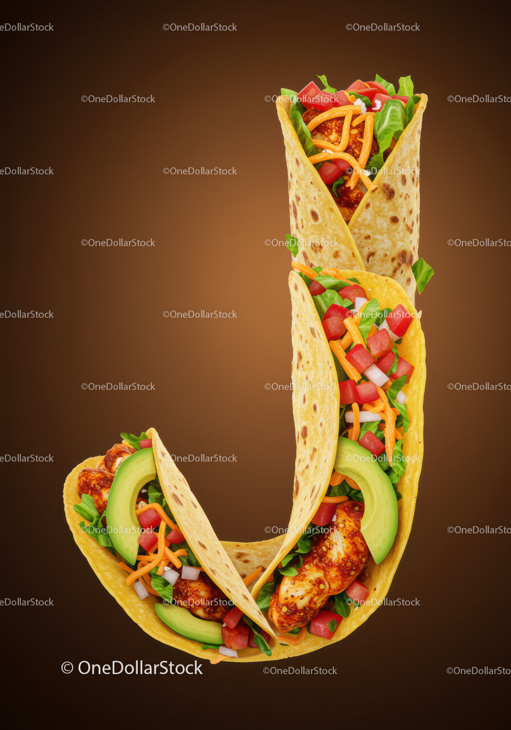 Tacos z kurczakiem w kształcie litery J ze świeżymi warzywami