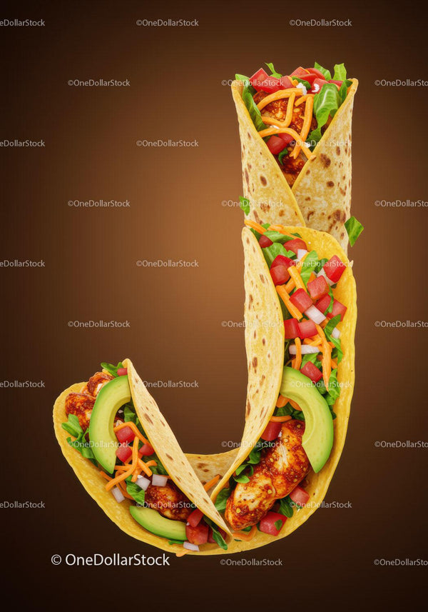 Letter J Shaped Chicken Tacos with Fresh Veggies