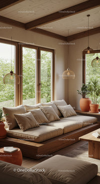 Cozy modern living room with natural light and plants
