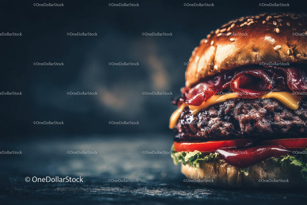 Gourmet Cheeseburger with Crispy Lettuce and Melting Cheese