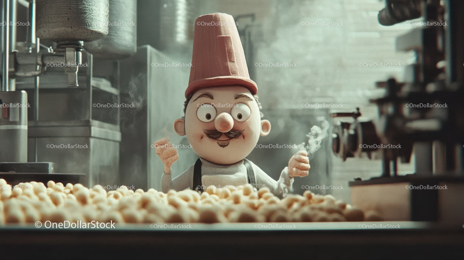 Cartoon Chef Puppet Cooking Cookies in Cozy Kitchen