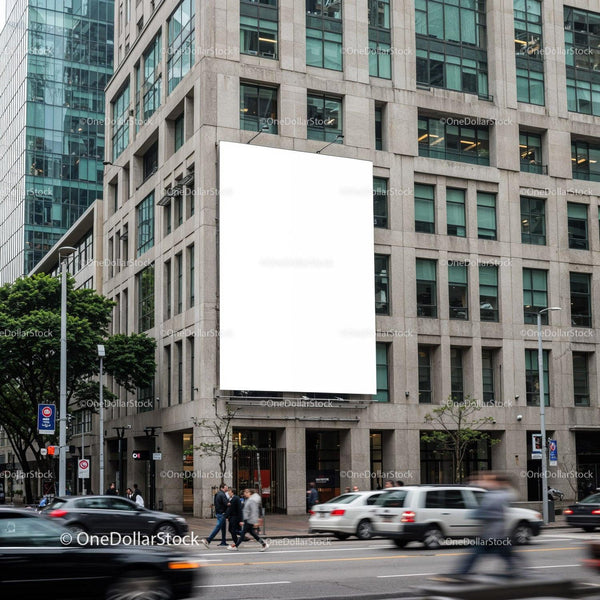 Blank Advertising Billboard on Modern City Office Building JPG Mockup Image
