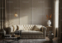Cozy beige sofa with pillows in modern living room