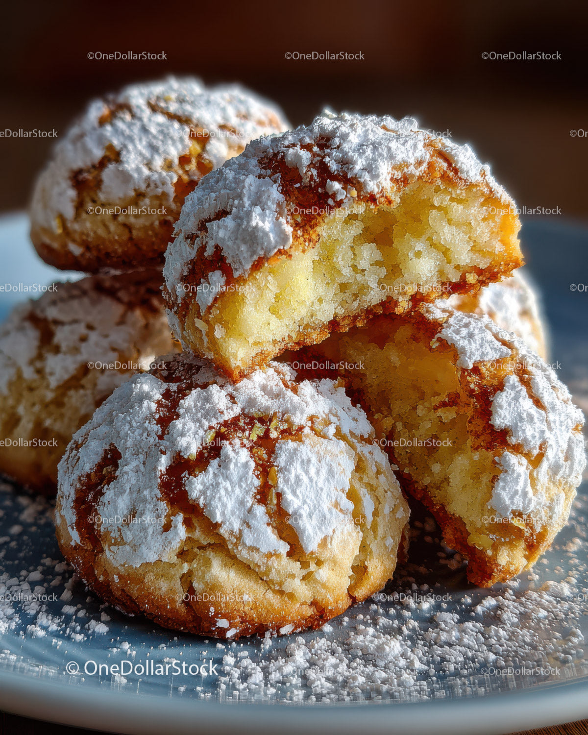 Golden Cream Puffs with Powdered Sugar and Almond Garnish for Dessert