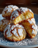Golden Cream Puffs with Powdered Sugar and Almond Garnish for Dessert