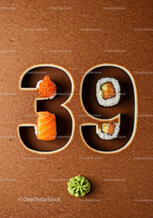 Creative Number 39 Cutout with Sushi and Wasabi Decor