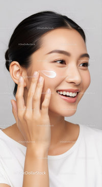 Beautiful Young Woman Applying Moisturizer for Glowing Skin