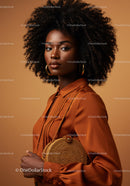 Elegant Portrait of a Confident African Woman with Curly Hair in Fashion Attire