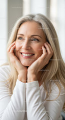 Elegant Smiling Blonde Woman Relaxing Joyfully in Natural Light