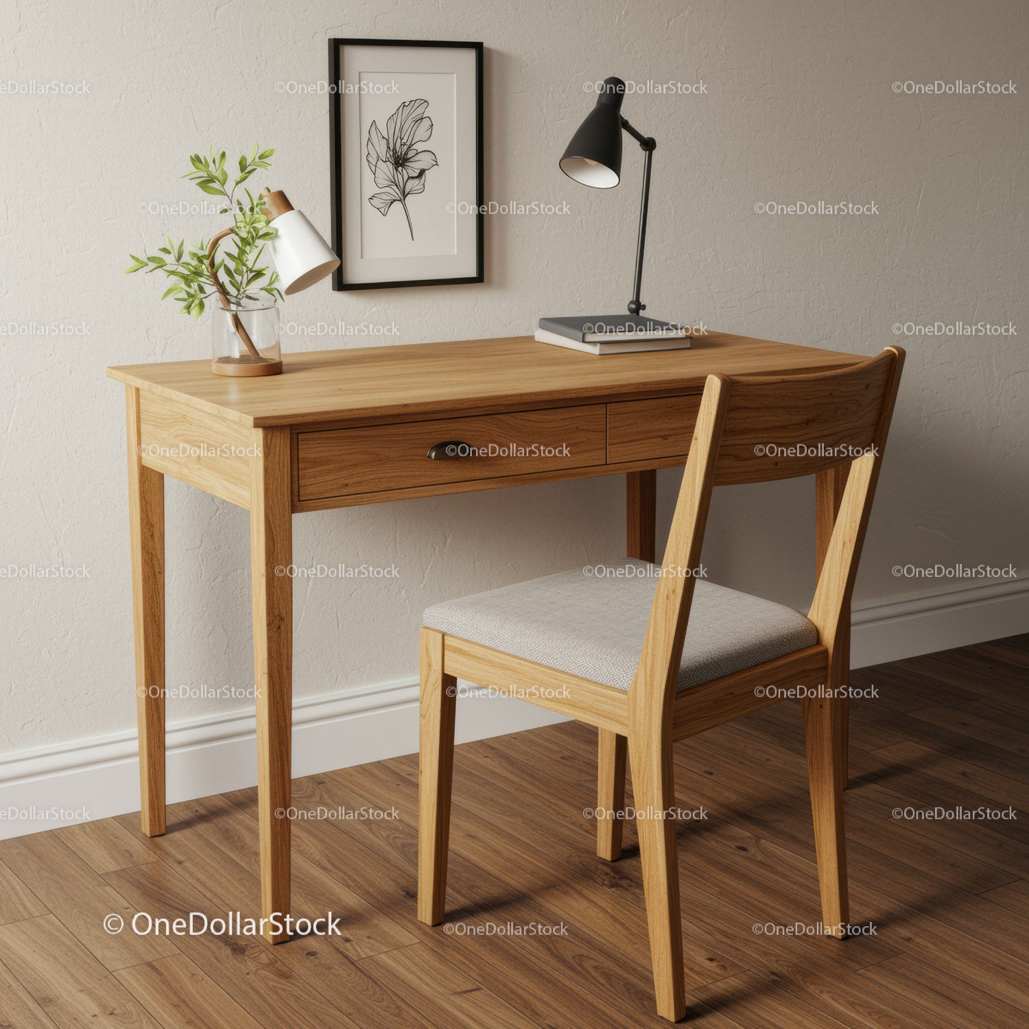 Elegant Wooden Desk and Chair in Modern Home Office