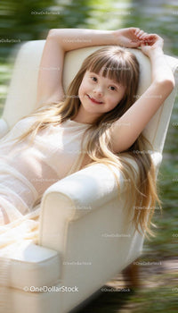 Smiling girl with Down syndrome relaxing outdoors