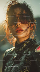 Stylish Woman in Sunglasses Against a Sunlit Background