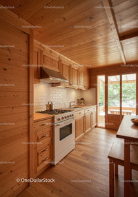 Rustic Wooden Kitchen with Natural Wood Cabinets and Bright Spacious Layout