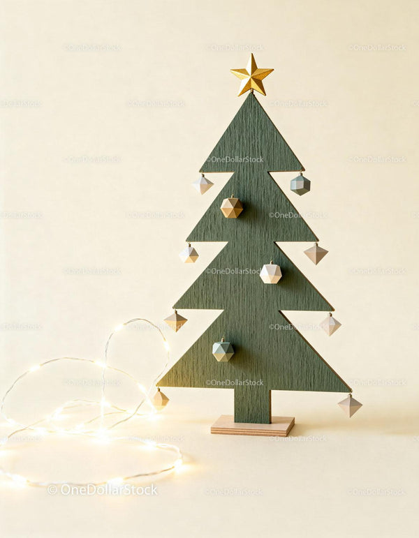 Minimalist Wooden Christmas Tree Decor with Warm Lights