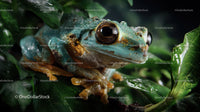 Close-Up of a Vibrant Green Tree Frog amidst Dense Green Foliage