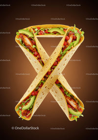 Two Chicken Tacos Arranged in Cross Shape with Fresh Vegetables