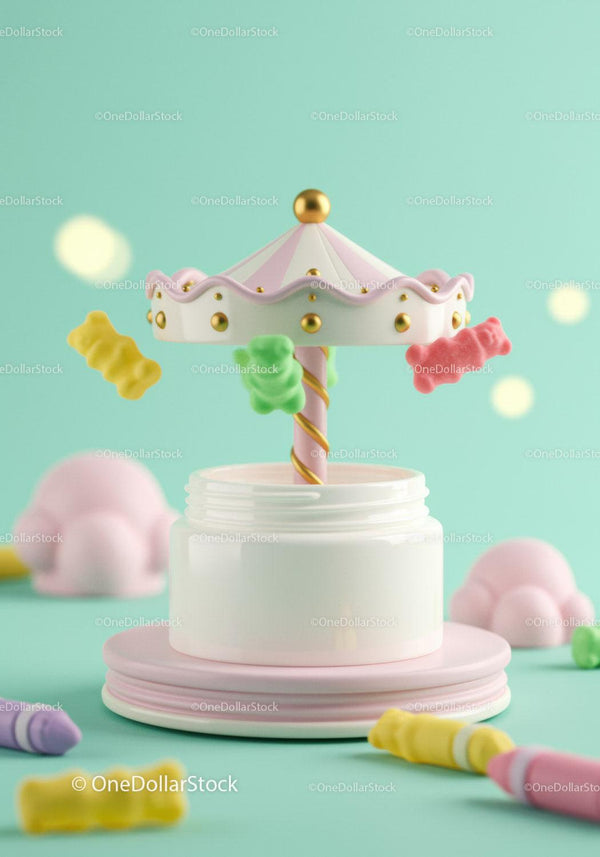 Playful carousel toy with floating gummy bears JPG Mockup Image