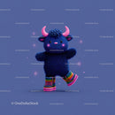 Colorful Furry Mascot with Rainbow Horns Wearing Boots and Smiling