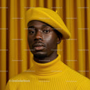 Stylish man wearing yellow beret and turtleneck sweater