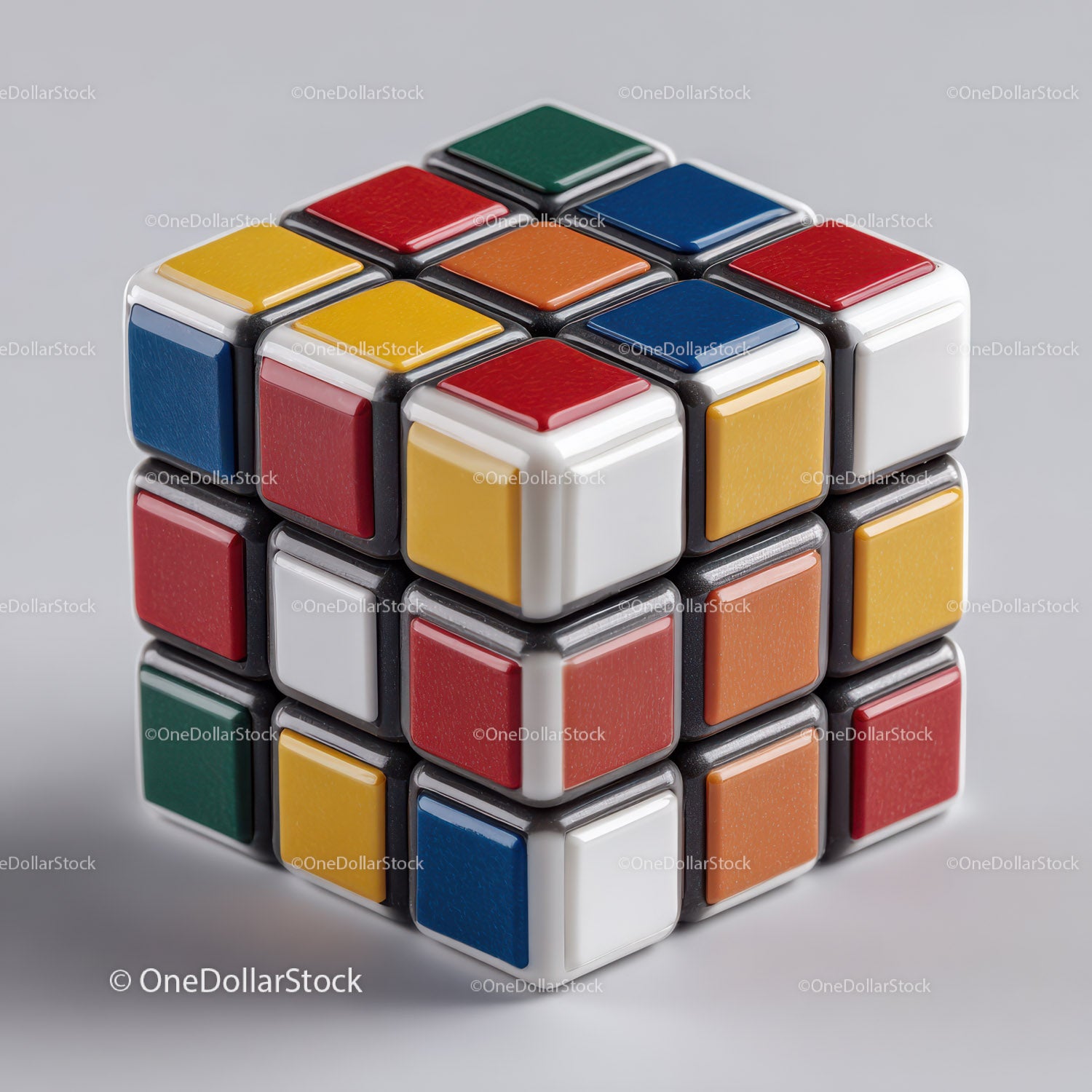 Colorful Rubik's Cube with Vibrant Red, Blue, Green, Yellow, and White Colors