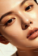 Close-Up of Woman with Glowing Skin and Gold Makeup