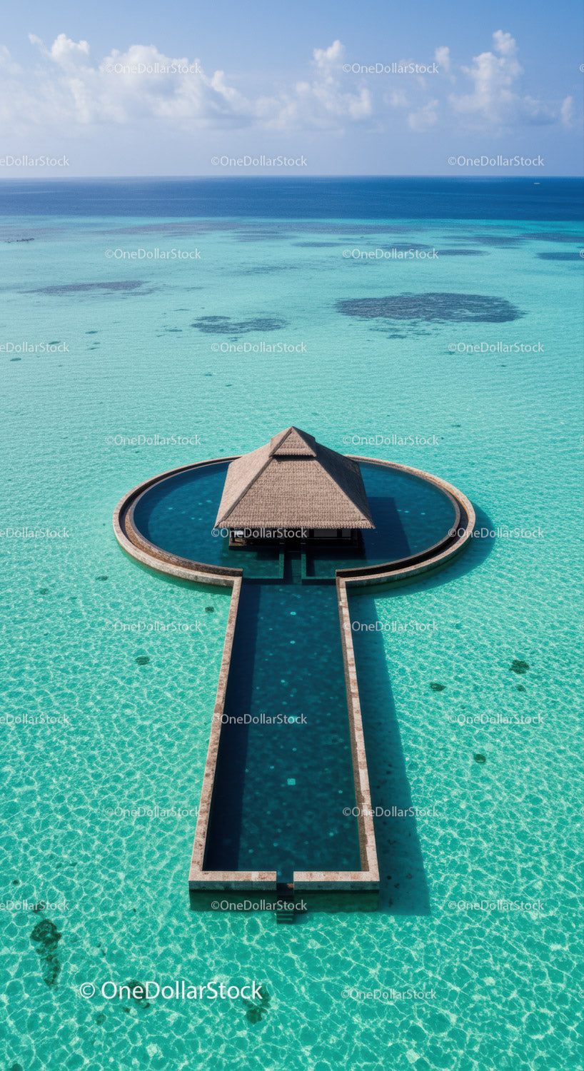 Luxury Overwater Bungalow on Tropical Island with Clear Blue Water