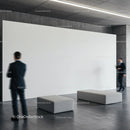 Minimalist office lobby with blurred businesspeople