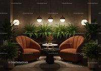 Cozy intimate seating area with lush green plants