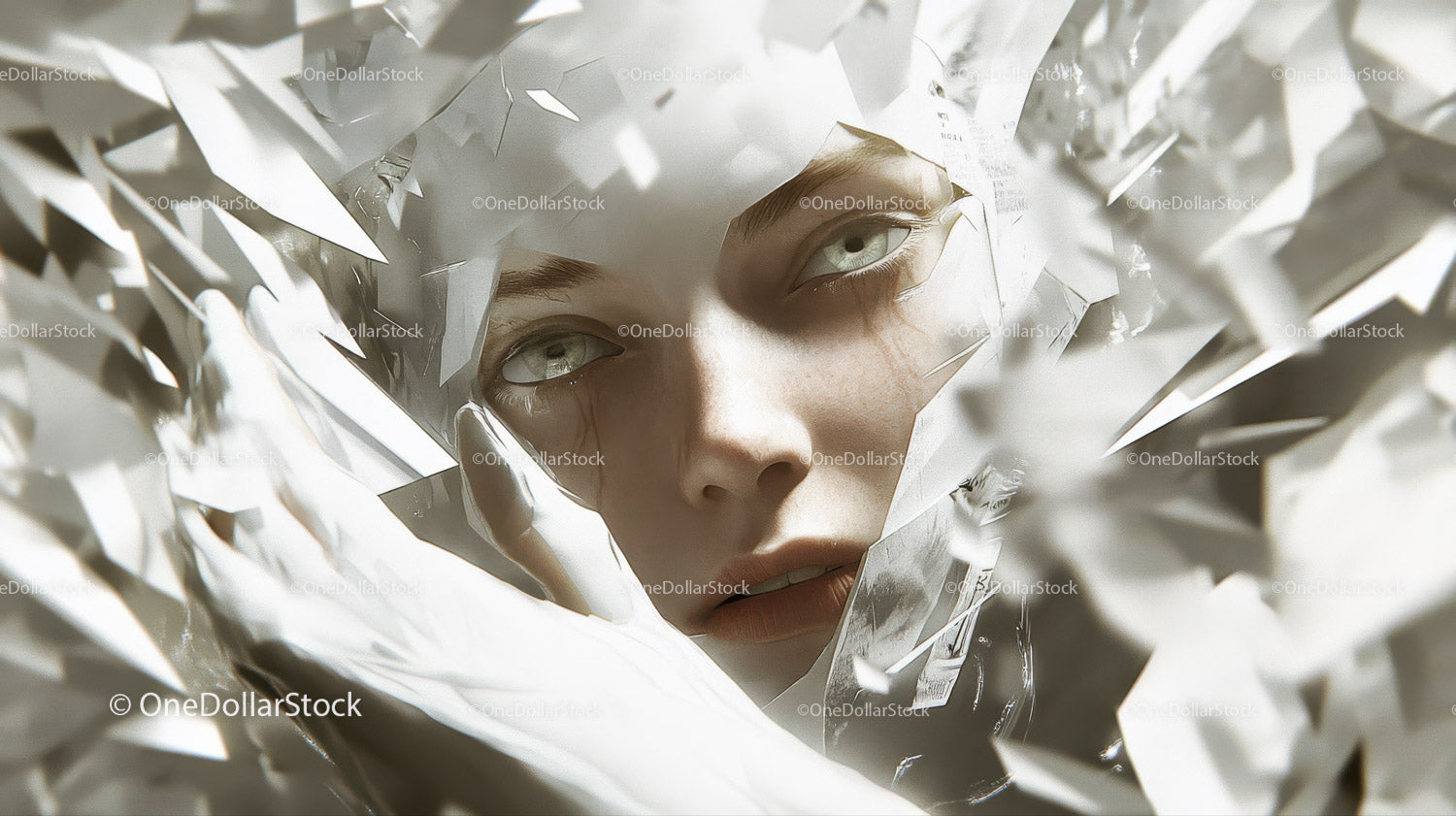 Abstract Artistic Female Portrait with Reflective Paper