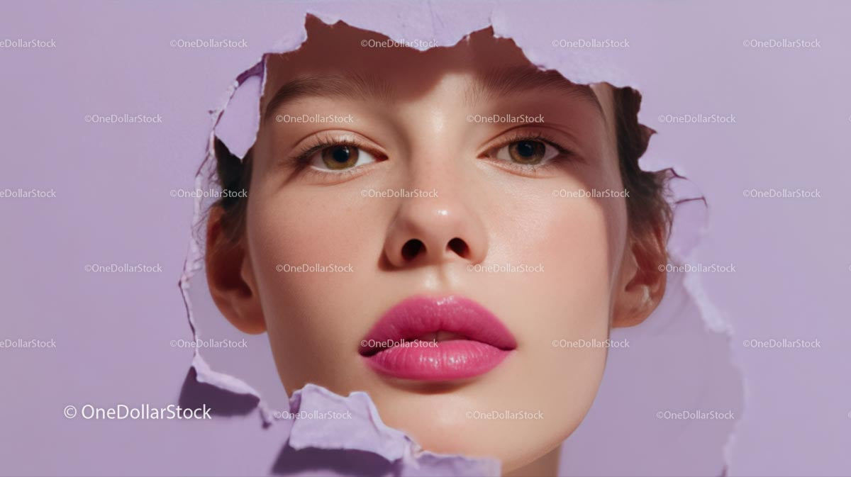 Beautiful Woman with Radiant Pink Lips and Artistic Background